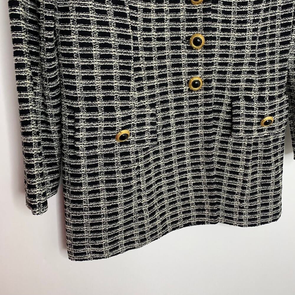 St. John Black & Ivory Textured Knit Blazer Gold Buttons Womens Size 6 - Picture 10 of 13